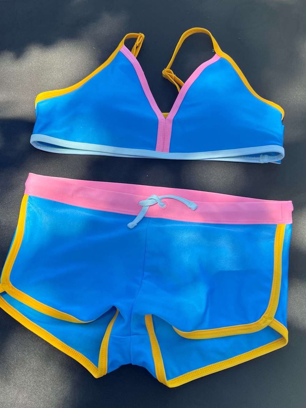 DSG Kids Blue Bikini Set with Pink & Yellow Accents